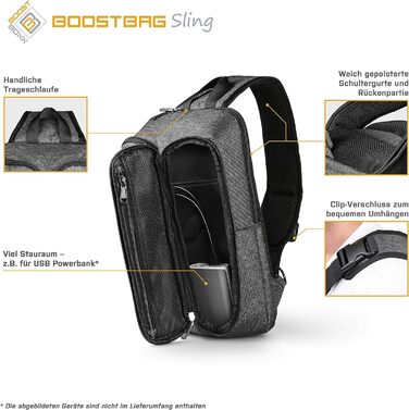 Рюкзак BoostBag One - міський рюкзак Boostboxx для ноутбука/ноутбука до 15,6 дюймів, iPad, планшета та мобільного телефону, ідеально підходить для школи, навчання, бізнесу чи роботи, сірий (BoostBag Sling (сірий))