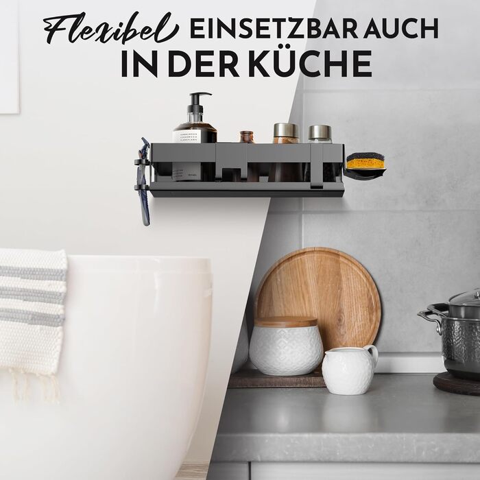 Набір для зберігання в душі Henal 5 в 1: поличка, тримач для бритви, скребок для скла, мильниця та гачки. Організатор для ванної кімнати XXL, не потребує свердління, з нержавіючої сталі, матовий чорний