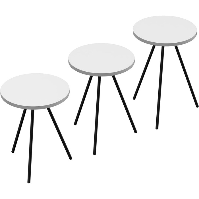 Набір приставних столів Ølgod Nesting Table Набір з 3 білих столів для вітальні з круглою стільницею та металевими ніжками Салонний стіл