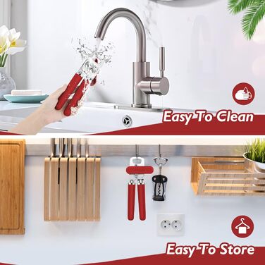 Відкривачка для консервів ручна, сталева, з великим зручним ручкою та відкривачем для пляшок (червона)