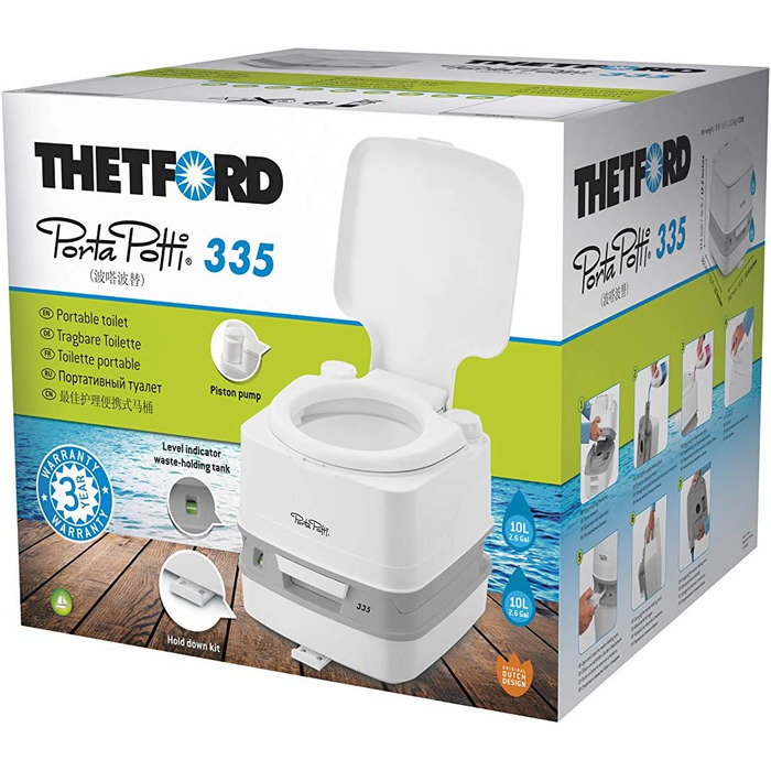 Портативна туалет Thetford Qube, біло-сіра, 330 x 383 x 427 мм (Porta Potti 335, Single)