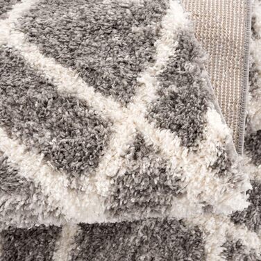 Килим міський з високим ворсом килим вітальня - етно ромб дизайн 80х400 см сірий крем - килим бігунок з бахромою (80/200 см)