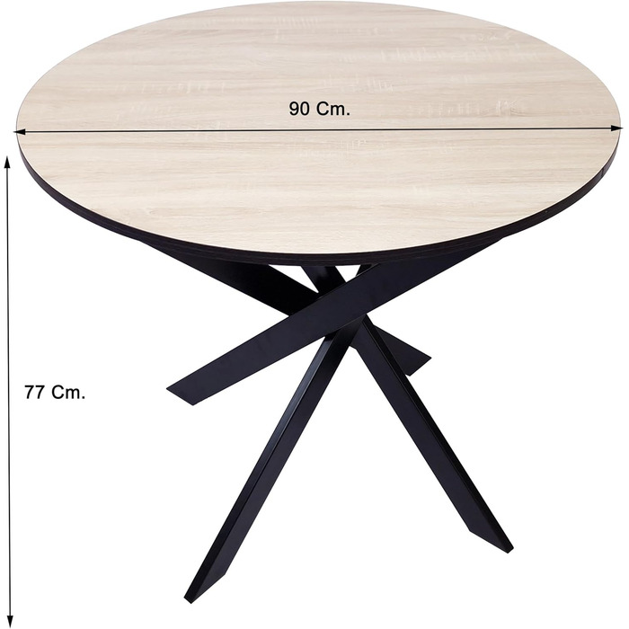 Круглий стіл для їжі Skraut Home Zen | 90x90x77 см | на 4 особи | Матеріал: дуб/чорний | для вітальні