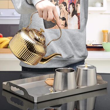 Чайник sanqiahome об'ємом 1,4 літра з нержавіючої сталі з фільтруючою вставкою, з ручкою для просіювання чаю, індукційний (Золотий, 1400 мл)