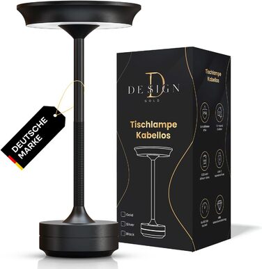 LED настільна лампа Designgold бездротова - стильний дизайн з акумулятором та USB-C - 3 кольори світла та регулювання яскравості - бездротова свобода для використання в приміщенні та на вулиці - акумуляторна, чорна