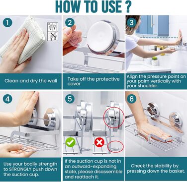 Корзина для душу TAILI з кріпленням на присоску, нержавіюча сталь, без свердління, чорний, 2 шт.