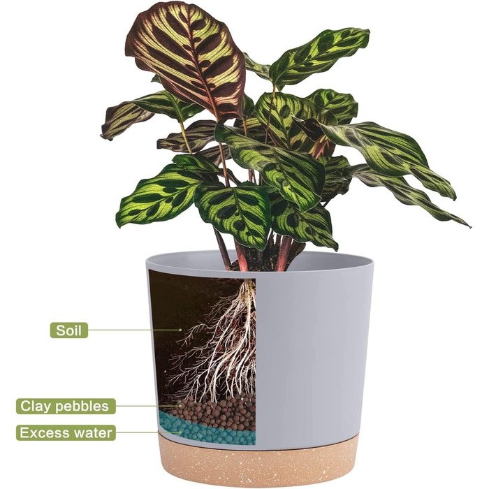 Набір горщиків для квітів QCQHDU 2 шт, 25.4 см, з дренажними отворами та знімним дном, підставки сучасного дизайну для дому та саду (світло-сірий)