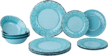 Набір посуду Gimex з 12 предметів Кам'яний пісок Лазурний або опаловий кемпінговий посуд з протиковзким меламіном