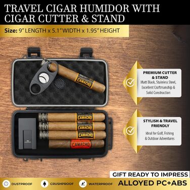 Вишуканий вологостійкий кейс для сигар Kobi & Knight з різаком та підставкою – аксесуар для сигар, подарунковий набір для 12.7 x 20.3 см сигар