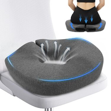 Ортопедична подушка-кільце Feagar: регульований ергономічний сидінець-пончик від геморою та ішіасу, для копчика, післяпологовий (Сірий, стандарт 60-100 кг) для авто, офісного крісла та візків