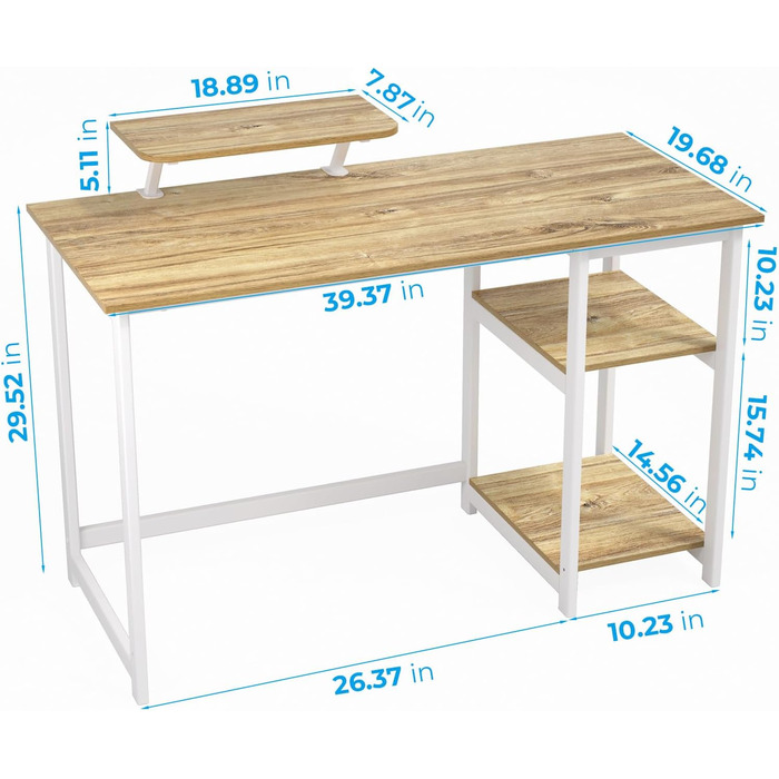 Комп'ютерний стіл для домашнього офісу GreenForest з двосторонніми полицями для зберігання 100 см Невеликі регульовані полиці для невеликих приміщень, Спальня, Студент, Сучасний ПК Стіл для ноутбука, Бежевий 100 x 50 см Бежевий