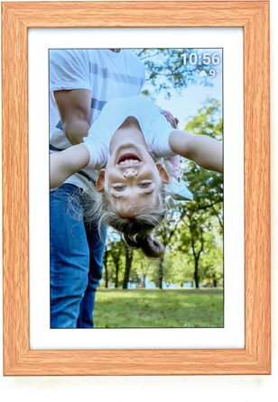 Цифровий фоторамка TFA Dostmann 10 дюймів з Wi-Fi, FRAMEO App, сенсорний екран, підтримка USB/Micro SD, дерев'яний корпус (MDF), коричневий