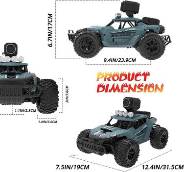 RC Truck DEERC 1:16 з камерою 1080P, WiFi, 2 акумулятори, 60 хв роботи, позашляховик для дітей та дорослих (36W)