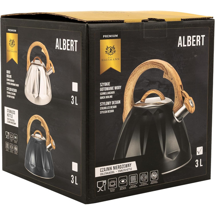 Чайник-заварник Karl Hausmann 3L з автоматичним свистком, з нержавіючої сталі для індукційних, газових та електричних плит