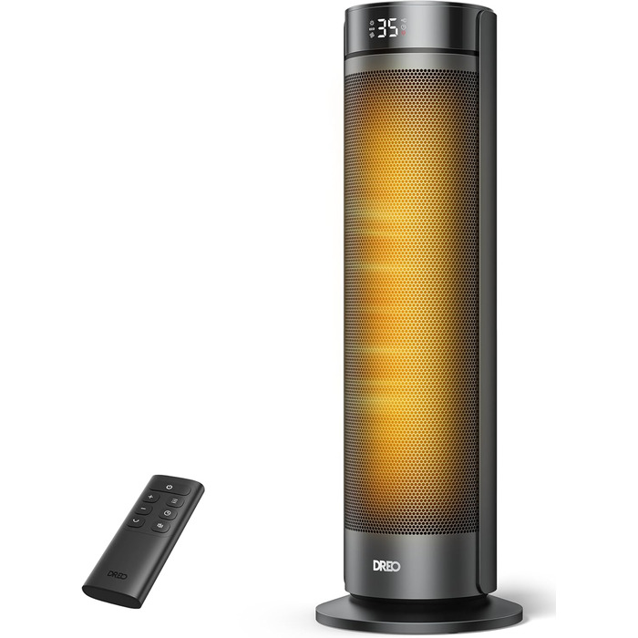Електричний обігрівач Dreo 23 дюйми (58 см) – 2000 Вт, тихий, з пультом, таймером, осциляцією, 5 режимів, PTC кераміка, для великих приміщень, офісу (чорний)