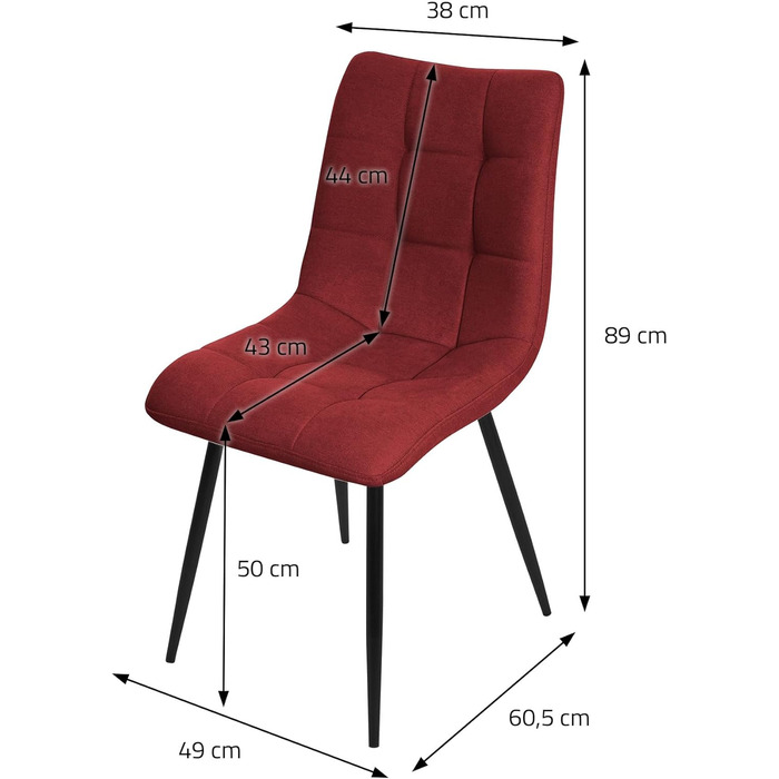 Крісла для їдальні ML-Design, крісла для вітальні з тканинним покриттям та чорними металевими ніжками, кухонні крісла з підлокотниками, м'які крісла для їдальні, вітальні, кухні, офісу (набір 4 шт, червоні)