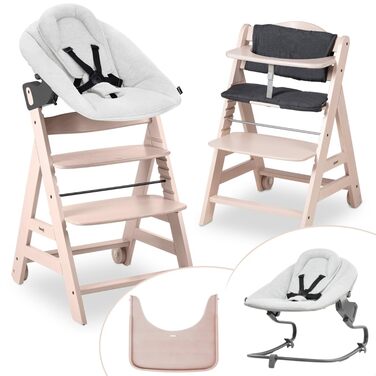 Високий стільчик для годування Hauck Beta+ Newborn Set Premium Dark Grey - комплект для новонароджених, з функцією гойдалки, подушкою та підносом. Колір: сірий, білий.