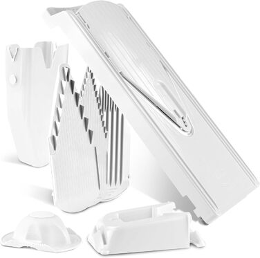 Набір Börner Gemüsehobel V3: овочевий слайсер з V-подібною лезою, 5 видів нарізки, регульований, для овочів та фруктів, з тримачем для фруктів, нержавіюча сталь, оранжево-білий (Profi Set)