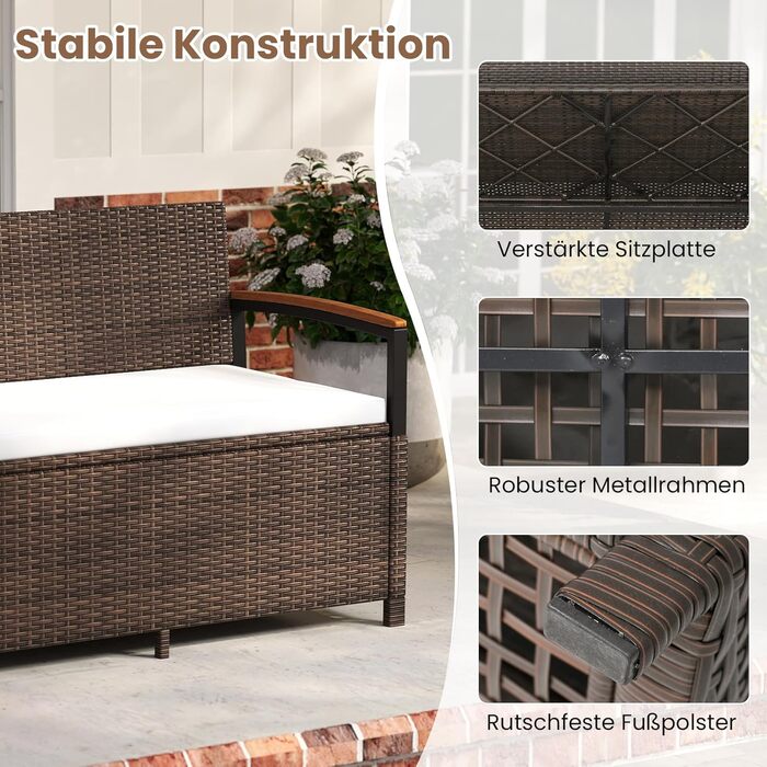 Лавка садова з ротангу COSTWAY з ящиком для зберігання, біла, 2-місна, 120x61x84 см - для балкона, тераси, саду