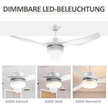 Вентилятор стельовий HOMCOM з LED-підсвіткою, 2-в-1, з таймером та пультом дистанційного керування. Білий стельовий світильник-вентилятор.