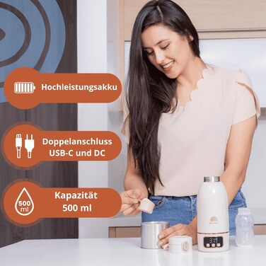 Jolly Mino: Портативний підігрівач пляшок 500 мл – Бездротовий, з нержавіючої сталі, для дитячого харчування та води – Ідеальний для подорожей, авто та літака