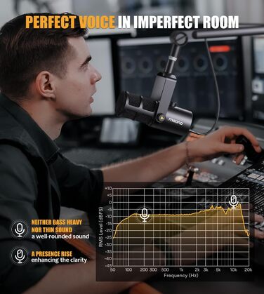 Динамічний мікрофон MAONO PD400X USB/XLR для подкастів, студії, стрімінгу, з регуляторами гучності, еквалайзером, функцією Tap-to-Mute та професійним софтом