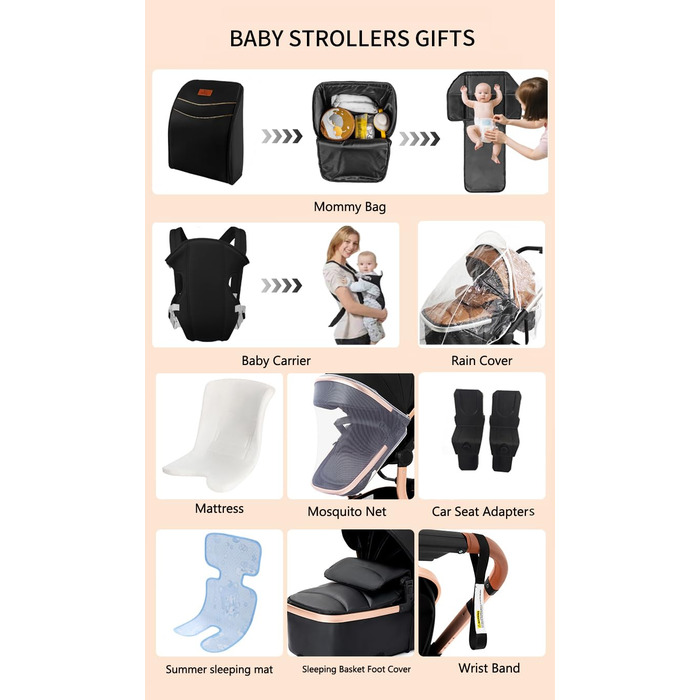 Дитяча коляска 3 в 1 PU-Leder L518 Khaki: Комфортна, багатофункціональна, з алюмінієвим шасі та комплектом (рюкзак, пеленатор)