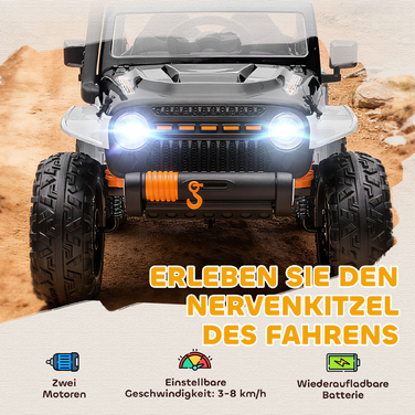 Електромобіль для дітей, 12V акумулятор, з сидінням для батьків та дитини, дистанційне керування, музика, гудок, світлодіодні вогні, вік 3-8 років, білий