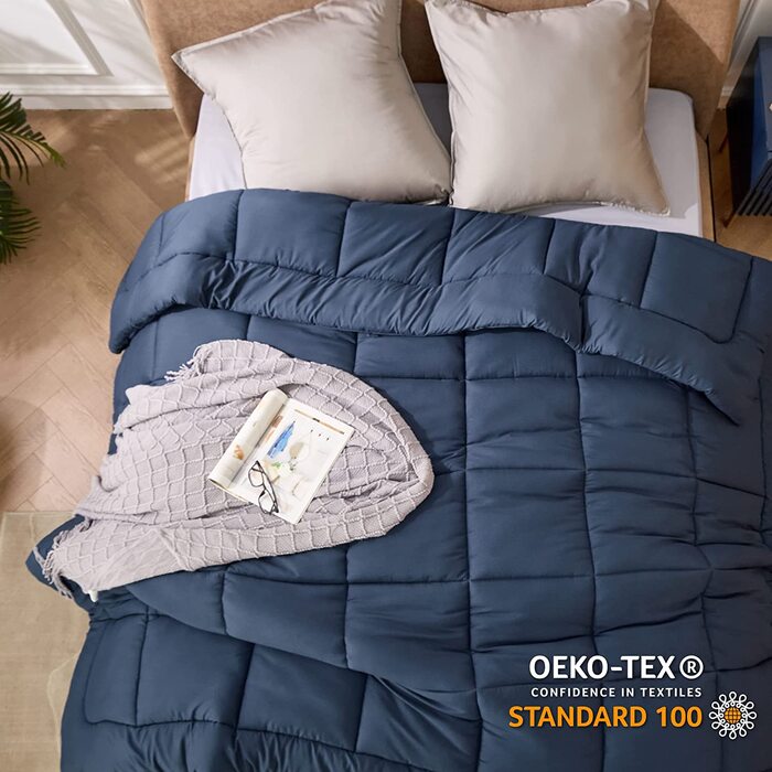 Покривало для ліжка 135x200 зимовий тепле-зимовий пухова ковдра 135x200 450gsm наповнення, Еко-текс, стьобана ковдра для алергіків (155x220 см, синє)