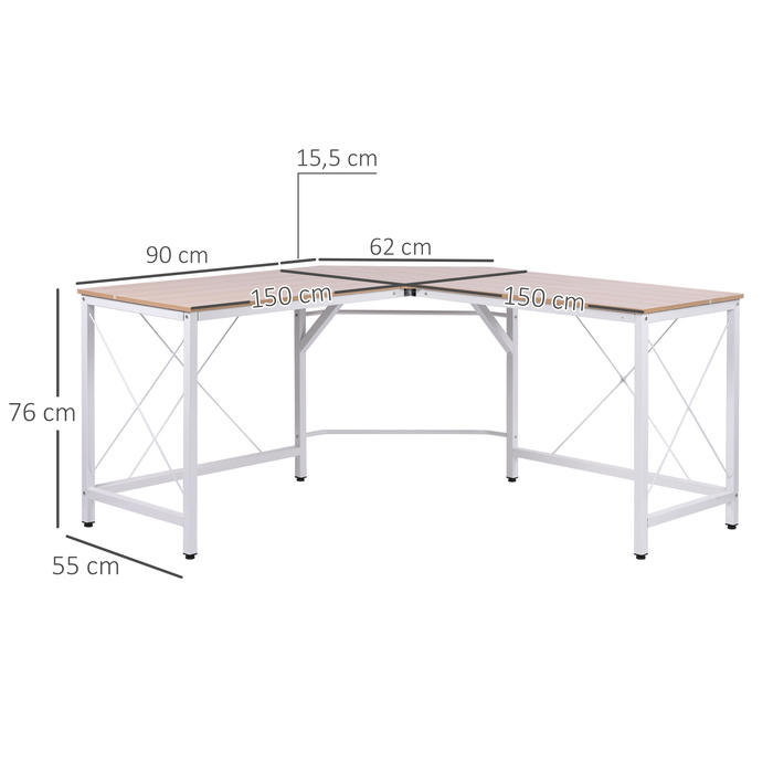 Кутовий стіл HOMCOM L-Desk 150x150x76см Кутовий стіл з МДФ в натуральному кольорі для домашнього офісу та навчання