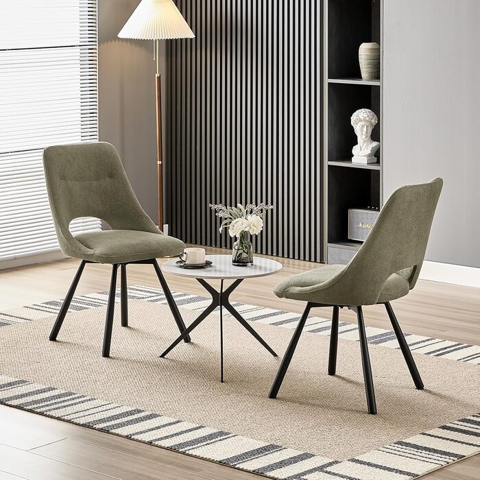 Набір обідніх стільців, 180° обертання, кухонний стілець, стільці для туалетного столика з імітацією бавовни-кашеміру, сучасний м'який стілець для вітальні з металевими ніжками (2 не обертаються, сіро-зелений)