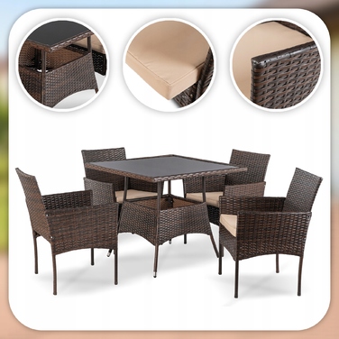 Комплект садових меблів із техноротанга MEBEL ELITE, коричневий, 5 предметів