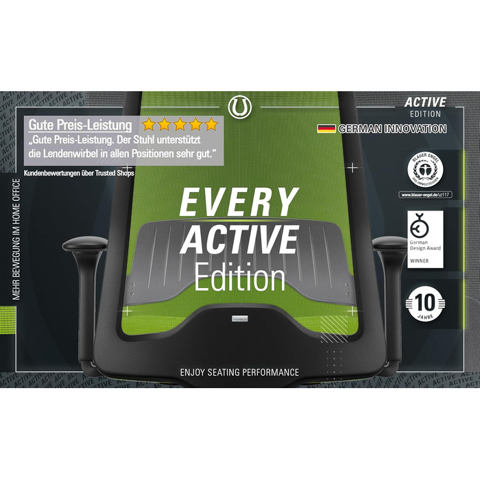 Офісне крісло Interstuhl Every Active Edition: регульована поперекова підтримка, комфортне та активне сидіння (зелений | чорний)