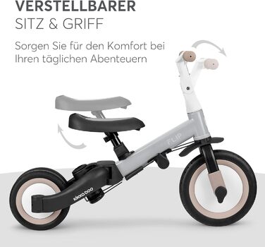 KikkaBoo FLIP 5-в-1 Триколісний велосипед для дітей від 1 року з ручкою, трансформер до бігобіла (сірий)
