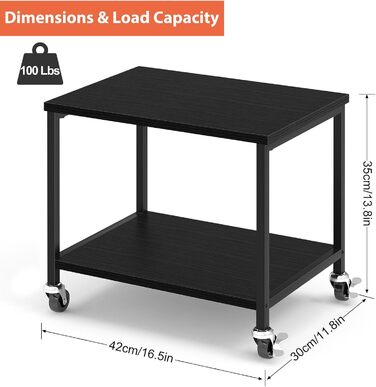 Підставка для принтера Smusei біла, 2-рівнева, з роликами, дерев'яна, для офісу, дому, школи, 42 x 30 x 35 см
