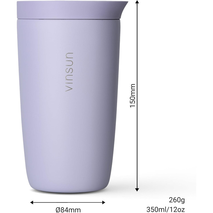 Термокружка VINSUN 350 мл, з нержавіючої сталі, подвійні стінки, ізольована, без витоку, для гарячих та холодних напоїв, з Quick Press кришкою, для авто, університету (фіолетовий)