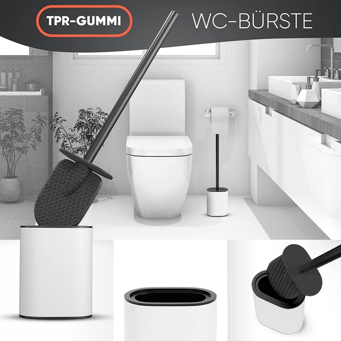 Початкова ціна Силіконова щітка для унітазу Abrush / плоска силіконова щітка для унітазу преміум-класу-тримач для туалетної щітки з настінним кріпленням- (білий)