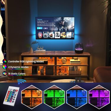 Тумба під телевізор кутова Dripex з LED підсвіткою, стиль Індастріал, дерево-метал (106x36x45.5 см)