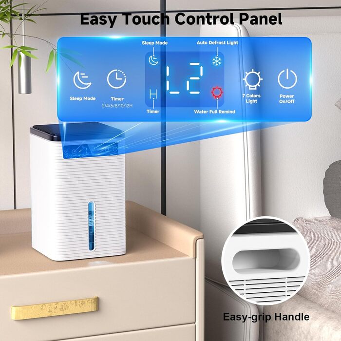 Електричний осушувач повітря 2500 мл з таймером та LED-підсвічуванням для дому