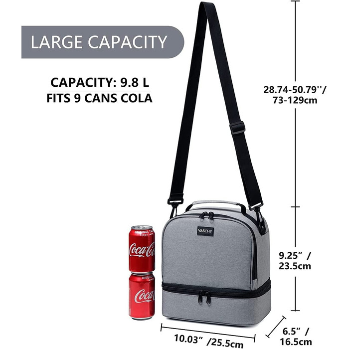Сумка-холодильник VASCHY, ізольована сумка для ланчу, 14 банок, пакет для ланчу, велика ємність, герметична, водостійка, термостійка, для пікніка, з подвійними відділеннями для чоловіків і жінок (вугільно-сірий-137)