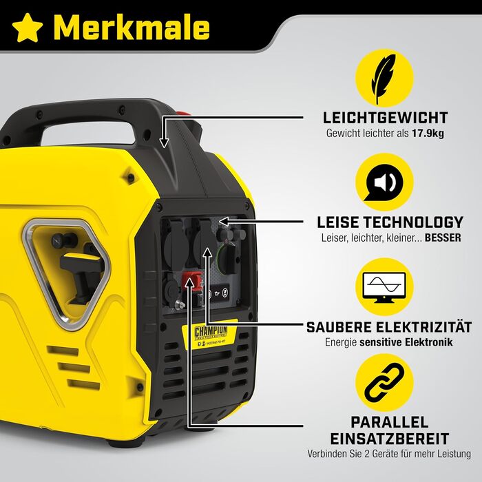 Генератор Champion Power Equipment Mighty Atom 9200i-EU: 2200 Вт, інверторний, бензиновий, 58 дБ, 12V DC та USB