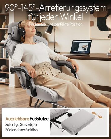 Ігровий крісло Dowinx з масажем, ергономічний дизайн, підтримка попереку та шиї, до 135 кг, шкіра, чорний (сірий), для дорослих