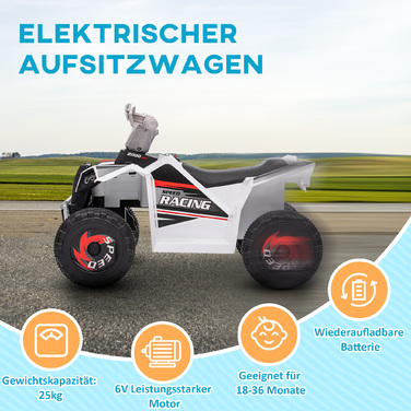 HOMCOM Electric Kids Quad Mini Electric Quad 6V з функцією вперед і назад для дітей 1,5-3 років 2,5 км/год білого кольору
