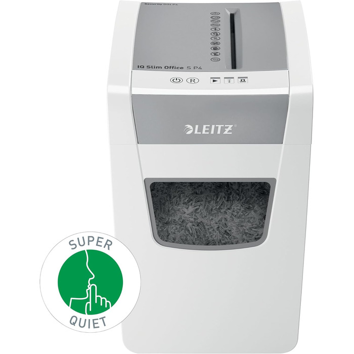 Шредер Leitz IQ Office S Slim: безпечне знищення документів, P4, 12 листів, тихий, 23L, білий