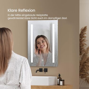 Дзеркало для ванної кімнати EMKE з підсвічуванням 60x80 см, 2 кольори світла, антизапарник, IP44, LED, сенсорний вимикач