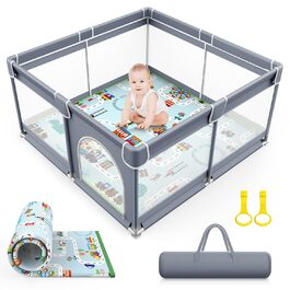 Дитячий манеж VANCLE 127x127 см з протиковзкою основою, захисна огорожа для малюків, ігровий центр