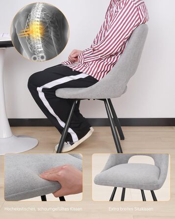 LEWE Комплект з 6 обертових стільців для їдальні, кухонних, вітальні та спальні, ергономічні, без підлокітників, з тканини кашемір (сірий)