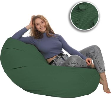 Подушка для підлоги Beanbag XXL для дорослих і дітей - підходить для ігор або відпочинку - в приміщенні та на вулиці, оскільки вона водонепроникна - з намистинами EPS, колір темно-зелений, розмір XL