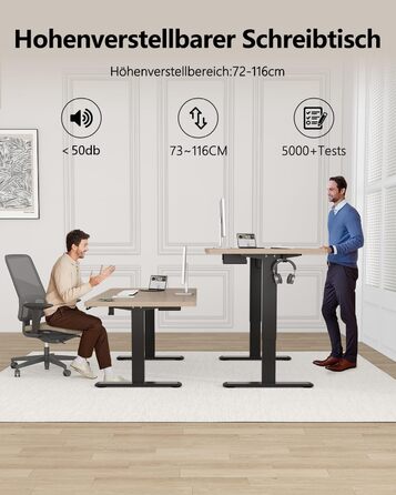 Регульований стіл Flamaker: електричний, з пам'яттю, для офісу та дому, 140 x 70 см, коричневий (бежево-чорний)