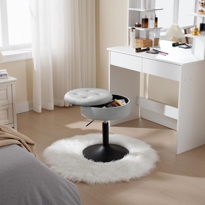 Крісло для туалетного столика WOLTU BH329sz-1, сіре, з оббивкою з велюру, з місцем для зберігання, регульоване по висоті, 360° обертання
